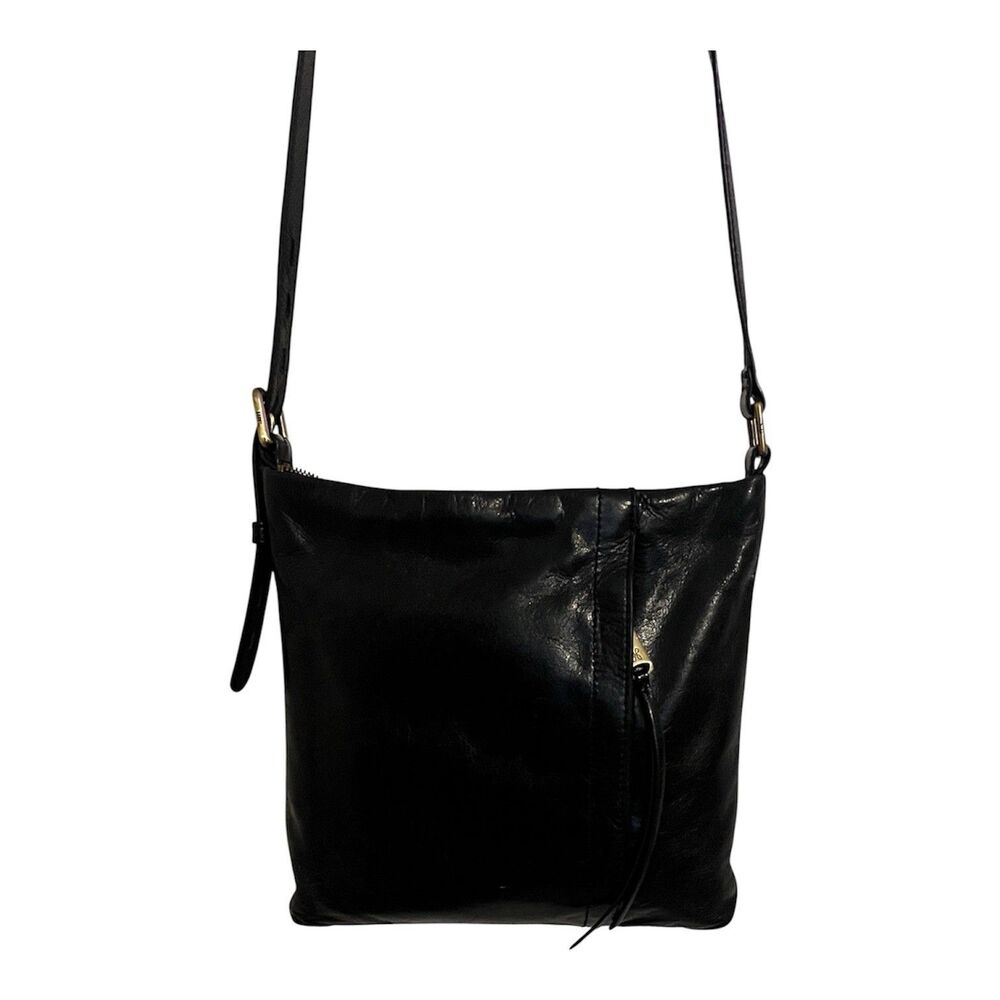 HOBO Black Leather Crossbody Bag Adjustable Strap Zip Top Organizer Purse - Picture 3 of 12